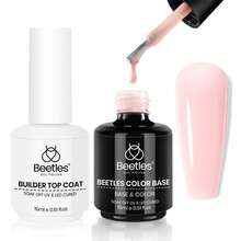 Beetles Top Coat Base Gel & Nail Glue Set-3Pcs No Wipe Top Coat Gel Nail Polish & Base Coat With 9 In 1 Nail Glue Shine Effect Long Lasting Soak Off Uv Light Lamp Diy Nail Gifts For Women & Girls - 2支15毫升橡膠凝膠底膠及加固面膠 - 查看 1