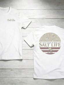 The "Salt Life" T-Shirt, Featuring A Print Of Near-Shore Fish, Is Ideal For Ocean Lovers And Beach Adventurers. Print Y2K Crew Neck T Shirt For Women, Holiday, Vacation, Spring, Festival,Graphic Tees,Vintage T Shirts,Free Shipping,100% Cotton - 白色 - 查看 2