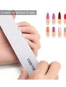 20pcs Professional Nail Files, 100/180 Grit Double-Sided Reusable, Violet Striped Sandpaper Design, Suitable For Acrylic Nails - Ideal For Home And Salon Use, Professional Manicure Product - Mauve Purple - View 14