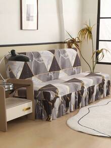 1件几何图案裙式沙发床罩（无扶手），聚酯纤维材质，四季皆宜，简约现代 - 灰色 - 查看 1