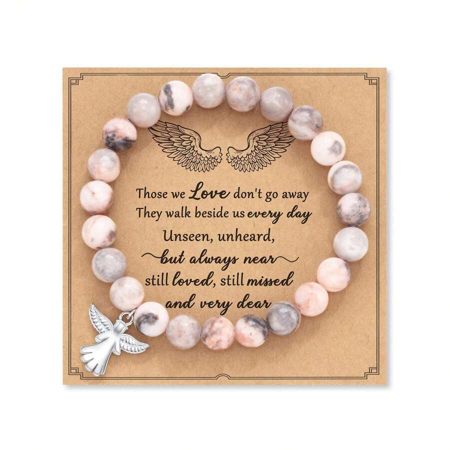 1 pièce Bracelet guérisseur en pierre naturelle, cadeau commémoratif pour réconforter les êtres chers endeuillés, convient aux femmes/filles - Multicolore - Voir 1