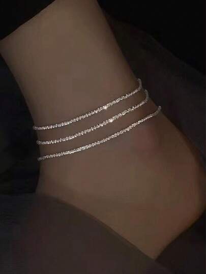 1pc Minimalist Elegant Multi-Layer Adjustable Anklet, Versatile Daily Wear For Women