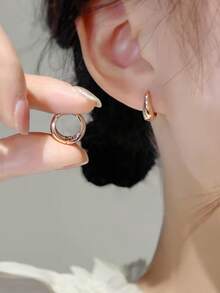 1 Pair Copper Material Retro Luxury Minimalist Versatile Plain Hoop Geometric Earrings, Suitable For Young Girl Daily And Festival Wear - Geometry D - View 2