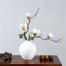 3 cành hoa mộc lan nhân tạo màu trắng kèm bình hoa trắng - Thích hợp dùng làm bó hoa, hoa giả, cây giả, quà tặng tuyệt vời cho Ngày của Mẹ, sinh nhật, Ngày Valentine, trang trí trong nhà, trang trí nhà cửa, trang trí đám cưới, trang trí ngoài trời, đồ dùng tiệc tốt nghiệp, đồ dùng đám cưới, phụ kiện cô dâu. - trắng - Xem 3