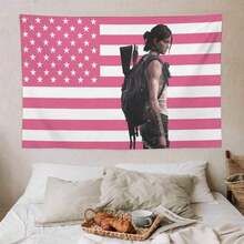 Ellie |   Pink Flag |   The Last Of Us Tapestry |   Gaming Room Decor |   Post-Apocalyptic Art |   Ellie Merch - 1PC - View 2