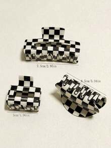 3件套黑白棋盘格发夹，3种款式，适合凌乱发型，时尚百搭，高端优雅，适合日常、派对、工作、度假、洗脸、生日礼物（3/1件） - 黑與白 - 查看 6