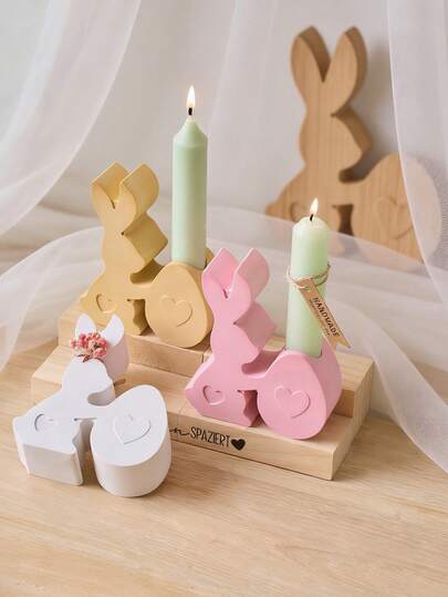1 khuôn làm giá đỡ nến hình thỏ, thích hợp để trang trí nhà cửa, phòng ngủ, đám cưới, bàn làm việc, khuôn làm cốc nến thủ công, khuôn thạch cao epoxy tự làm, quà tặng cho phụ nữ, quà sinh nhật, quà tặng bạn thân, quà tự làm.