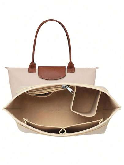 Felt Bag Liner With Zipper For Le L Tote And M Handbag, Long Champ Style Bag Organizer Insert With Cup Holder, Women Purse Shaper With 8 Compartments Festival Graduation Teacher Appreciation Gifts Birthday Gift Mother Gifts Mothers Day Gift Holiday Essentials Graduation Gifts Cute Accsesories