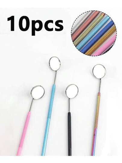 10 قطع مرايا فموية متعددة الألوان، مرايا دائرية، مرايا أسنان، أدوات طبية احترافية، قابلة لإعادة الاستخدام، مرايا يدوية، مرايا رموش من الفولاذ المقاوم للصدأ، تصميم رفيع مناسب للمساحات الضيقة، زجاج عالي الجودة، رؤية دقيقة، بدون صورة مزدوجة، مواد متينة، لتمديد الرموش، مناسبة للفحص السني