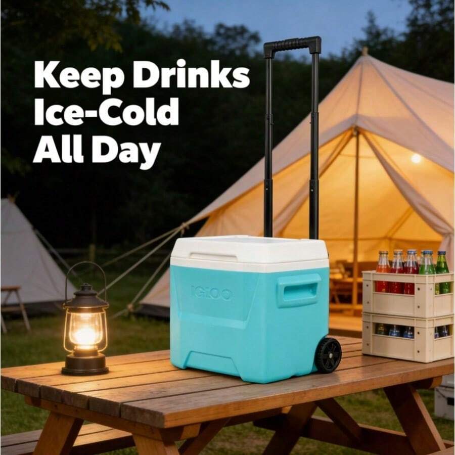 16 QT Aqua Blue Wheeled Hard Cooler, Leak-Proof Portable Ice Chest For Travel, Fishing, Parties & Outdoor Adventures - Aqua - View 1