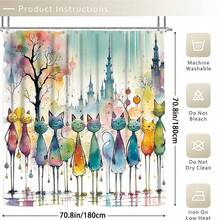 1件装涤纶面料浴室浴帘，手绘抽象猫咪图案，高端优雅浴室窗帘，可机洗，针织款 - MZ - 查看 14