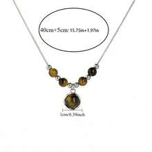 1pc Brown Round Tiger Eye Stone Pendant Necklace, Vintage Versatile Stainless Steel Choker Necklace, Elegant Accessory For Women - Multicolor - View 5