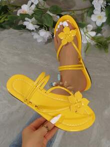 Women's Flat Sandals Floral Slip-On Slippers, New Summer Fashion Casual Slides Suitable For Dates, Shopping, Parties, Beach Vacations, Home - Yellow - View 13