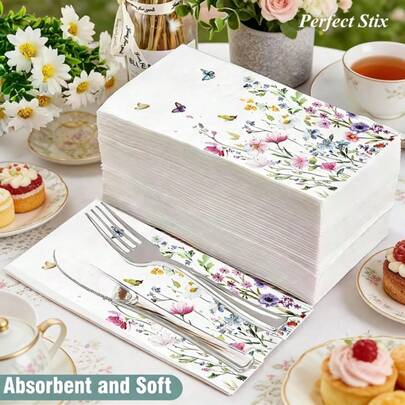 Watercolor Butterfly & Floral Disposable Paper Napkins, Garden Tea Party, Birthday, Baby Shower, Bridal Shower, Anniversary Party Decorative Tissues, Gift Wrapping Paper