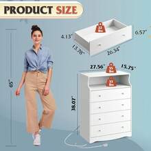 Modern Tall Dresser For Bedroom With Power Outlet, 4 Drawer Wood Chest Of Drawers With Open Shelf, Vertical Storage Organizer For Living Room, Hallway & Closet - 白色 - 查看 4
