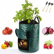 1个装土豆种植袋，耐用布艺花园盆，带翻盖和提手，7加仑/10加仑，春季种植袋，植物生长袋，土豆蔬菜植物栽培种植桶，带门 - 綠色 - 查看 2
