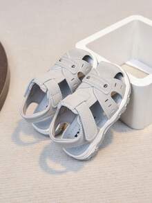 Boys' Summer Closed-Toe Sandals, Hook And Loop Closure Soft Sole Non-Slip Beach Shoes, Protective Toe Easy On/Off Casual Sandals, Versatile Children Shoes - Light Grey - View 4