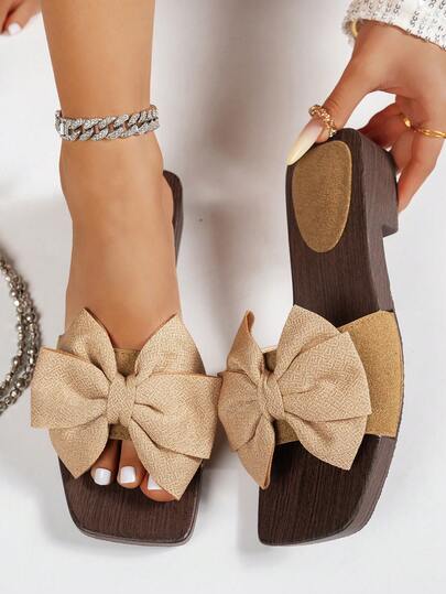 Dép lê đế dày kiểu Pháp mùa xuân 2026 dành cho nữ, dép xỏ ngón thắt nơ, kiểu dáng cổ tích phù hợp với váy.