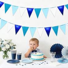 1 buc/2 buc steaguri triunghiulare albastre, decor de hârtie în stil oceanic pentru ziua de naștere, nuntă, fundal pentru petrecere aniversară, decorare tavan, bannere triunghiulare albastre pentru petrecere, steaguri triunghiulare albastre și albe, potrivite pentru petrecere preșcolară, articole pentru petreceri de ziua de naștere cu tematică nautică - Multicolor - Vizualizare 6