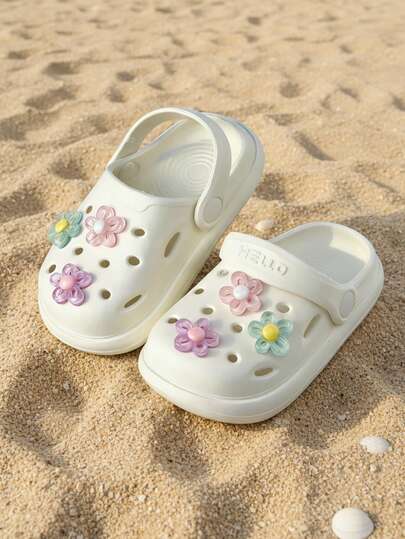 HAHABOBO New Colorful Floral/Sunflower EVA Material Closed Toe Slippers, Cute & Fashionable For Girls, Comfortable & Lightweight For Indoor, Shower, Home, Outdoor, Beach, Travel, School, Garden, All Seasons