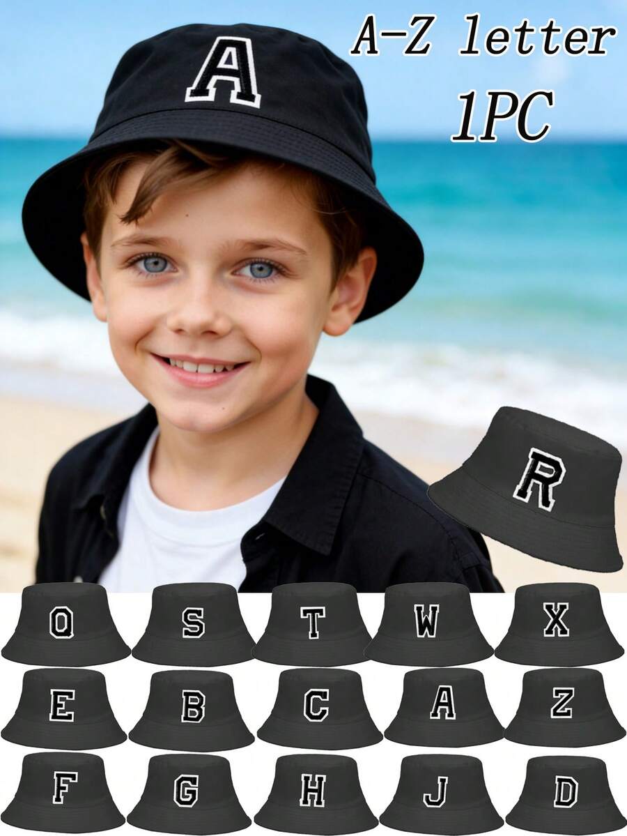 1顶A-Z字母渔夫帽婴儿遮阳帽男女童通用防晒帽 - 黑色 - 查看 1