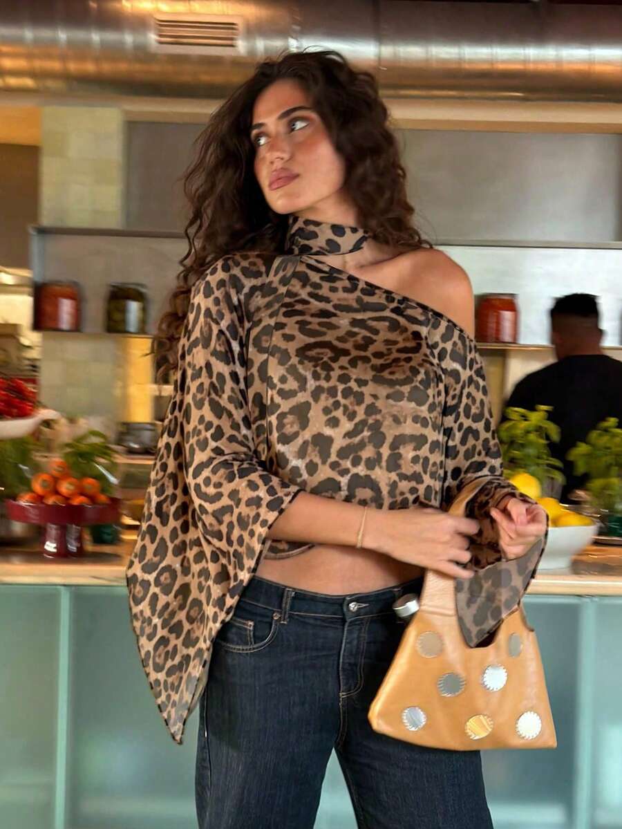 Latest Summer Fashion Casual Loose Leopard Print Design Women's Top, Suitable For Festival, Beach, Country Outfits - Multicolor - View 1