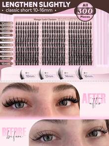 300 piezas de racimos de pestañas de estilo natural y esponjoso de 10-16 mm, adecuado para el cosplay de personajes de anime, sin plástico, extensión de pestañas individuales con rizo CC - D - Ver 1