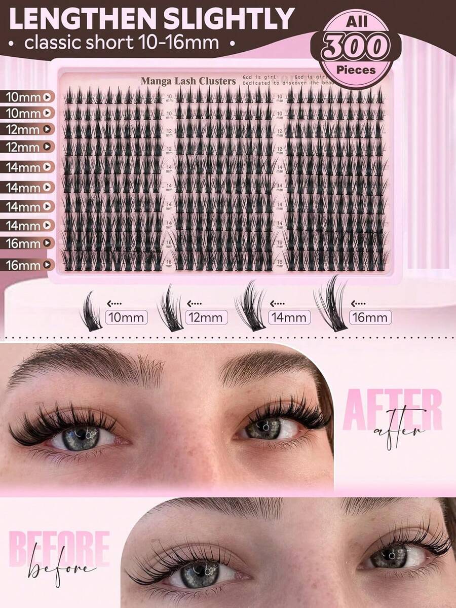 300 piezas de racimos de pestañas de estilo natural y esponjoso de 10-16 mm, adecuado para el cosplay de personajes de anime, sin plástico, extensión de pestañas individuales con rizo CC - D - Ver 1