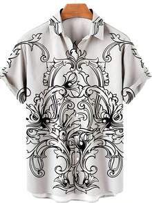 Golden Floral Compass Pattern Radiates Symmetry Symbolizing Direction Wisdom And Elegance For Confident Style 3D Printed Mens Short Sleeve Button Down Shirt - A508D-aT22883 - View 3