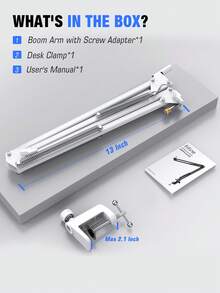 FIFINE CS1 White Microphone Suspension Boom Arm Stand, Swivel Mount With 3/8" To 5/8" Adapter, Suitable For FIFINE AM8, K688, A8, A6V, For Voiceover, Gaming, Recording, Studio, Home Office - White - View 10