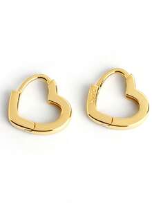 GAGAFEEL 1 Pair Elegant Fashion S925 Sterling Silver Smooth Heart-Shaped Earrings, Women's Valentine's Day Birthday Gift, Daily Commute Wear - Gold - View 10