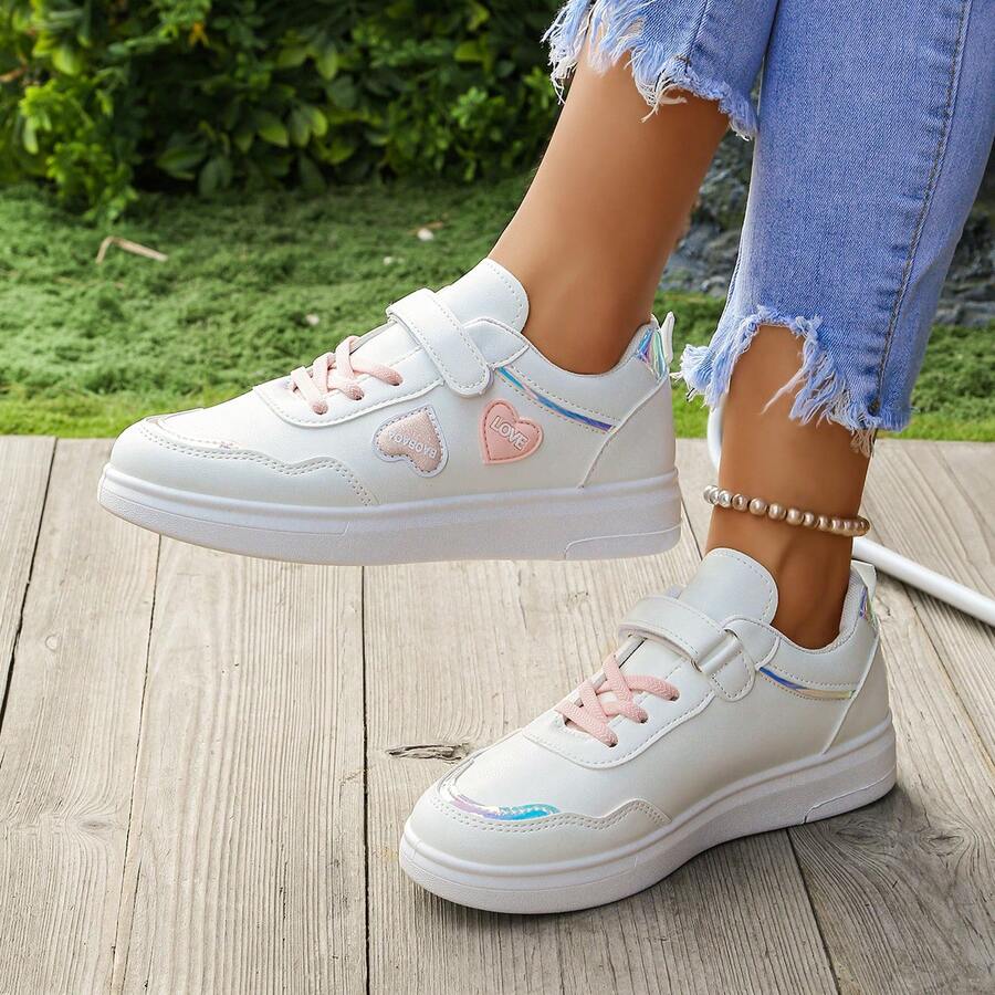 1 Pair Elegant, Cute, Preppy Style PU Leather Heart Sneakers, Suitable For All Seasons - Pink - View 1