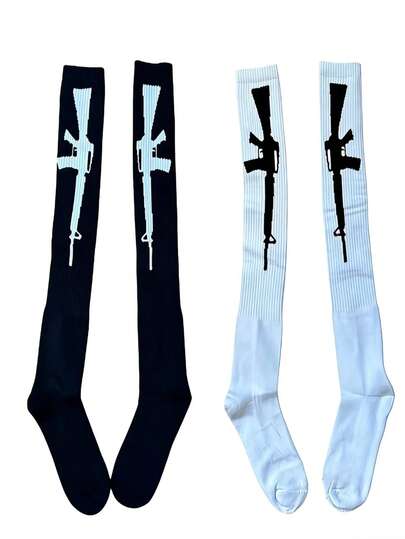 男女通用纯色极简街头风过膝袜，神秘派对庆典条纹及膝袜