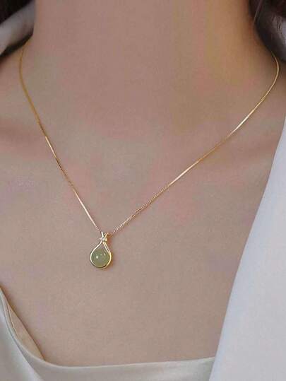 1 chiếc vòng cổ mặt dây chuyền ngọc bích Hetian đính đá lấp lánh kiểu INS, vòng cổ choker đa năng phù hợp cho nữ giới đeo hàng ngày, làm phụ kiện dự tiệc, quà tặng sinh nhật.