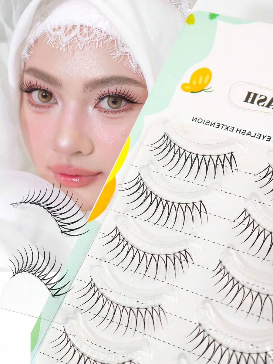 5 Cặp mi giả hình chữ U kiểu Hàn Quốc dành cho nữ, mi giả kiểu thần tượng ngây thơ và quyến rũ, mi giả trông tự nhiên. - màu đen - Xem 1