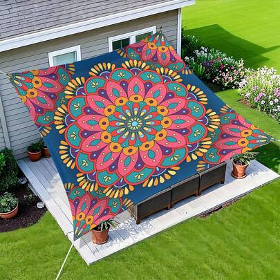 1 chiếc mái che nắng ngoài trời họa tiết Mandala phong cách Bohemian | Mái che nắng cho sân vườn và hiên nhà, lý tưởng cho các chuyến đi biển, tăng tính thẩm mỹ cho không gian ngoài trời, dễ dàng lắp đặt và cất giữ.