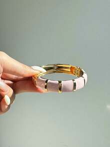 1件简约复古百搭粉色滴釉开口手链，适合日常、聚会和度假佩戴 - 粉色 - 查看 3