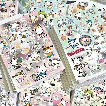 SANRIO Bộ 8 miếng dán theo chủ đề | Họa tiết chó hoạt hình dễ thương | Miếng dán tự dính để trang trí nhật ký, máy tính xách tay và bình nước | Bộ miếng dán di động dùng hàng ngày | Đồ dùng thủ công thẩm mỹ và lựa chọn quà tặng sinh nhật sáng tạo, món quà tuyệt vời nhất dành cho bạn bè.