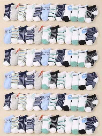 10 Pairs Baby & Toddler Casual Dinosaur Print Short Socks, Random Assorted, Spring/Summer