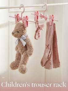 Adjustable Kids & Adults Pants Hangers With Clips, Cute Bowknot Skirt Hangers, Non-Slip Clothes Drying Rack For Home Use - Pink - View 6