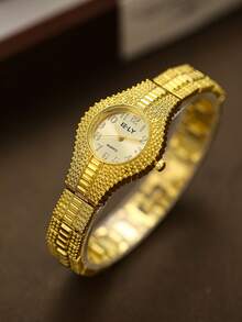 1pc Gold Women's Quartz Watch Fashionable Retro Exquisite Arabic Numeral Scale Suitable For Daily Matching Gifts - Gold - View 2