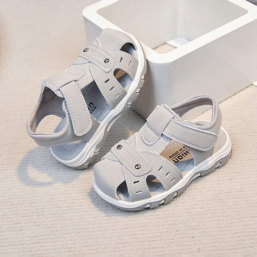 Boys' Summer Closed-Toe Sandals, Hook And Loop Closure Soft Sole Non-Slip Beach Shoes, Protective Toe Easy On/Off Casual Sandals, Versatile Children Shoes