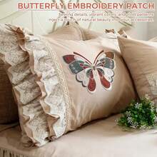 2Pcs Extra Large Butterfly Patches, Extra Big Embroidered Applique Patches For Jackets Jeans Bags, Floral Motif Sew On Patches For Clothing Repair & Decoration (Brown, Pink) - Brown+Pink - 查看 3