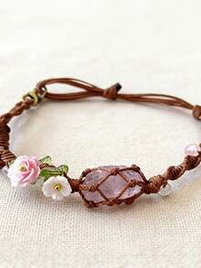 1 Peça 1 Pulseira Artesanal Trançada com Pingente Floral Roxo Estilo Boêmio, Joia de Cordão Ajustável, Adequada para Mulheres e Adolescentes. Um Presente Perfeito para o Dia dos Namorados, Aniversários e Natal. Adequado para Uso Diário, Festas na Praia, Viagens e Looks de Festival. - Roxo - Visão 5