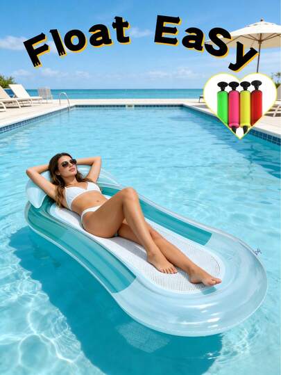 1 pieza Sillón inflable para adultos, cama flotante inflable grande y gruesa con centro de malla suave, diseño plegable rápido de PVC duradero, adecuado para piscina, playa al aire libre, fiesta en la piscina, tomar el sol en verano, flotador de natación para adultos, hamaca de agua