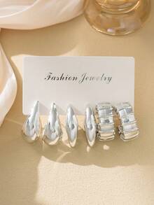 6-18件套金银玫瑰花耳环套装，包含大号C形、纹理C形和光滑C形耳环，适合日常及节日佩戴，UV电镀不褪色，ABS树脂材质。 - 彩色 - 查看 6