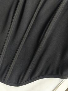 Black Square Neck Petal Sleeve Cinched Waist Top - Black - View 9