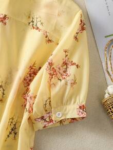 Women's Short Sleeve Button-Up Shirt, All-Over Leaf Print, Casual Collared Blouse, Suitable For Dates, Travels, Birthday Parties, Spring, Summer, Autumn Holiday Evenings Vacation - Yellow - View 6