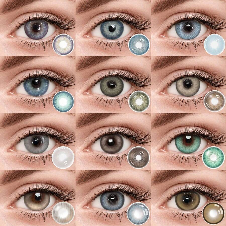 12 Pairs Of Colorful Contact Lens Cases, Offering A Variety Of Color Options. Comes With Contact Lens Cases And Wearing Tools, Suitable For Year-Round Use, And Can Be Used For Eye Makeup, Cosplay, Festive Event Dressing, Halloween Costumes, Cosplay, And More. - YF05 - 查看 1