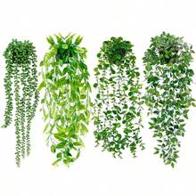 Artificial Hanging Potted Plant Combination, Bamboo Leaves, Persian Ferns, Pea Pods, Eucalyptus Leaves Simulation Plant Pots, Suitable For Decorating Home Rooms, Indoor Shelves, Outdoor Wall Garden Decoration, Terrace Shelf Decoration - Green - View 9